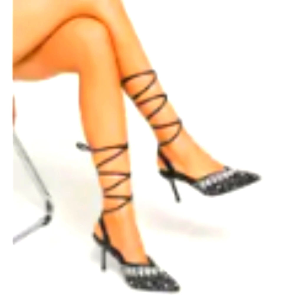 Black Strappy Heels with Rhinestones